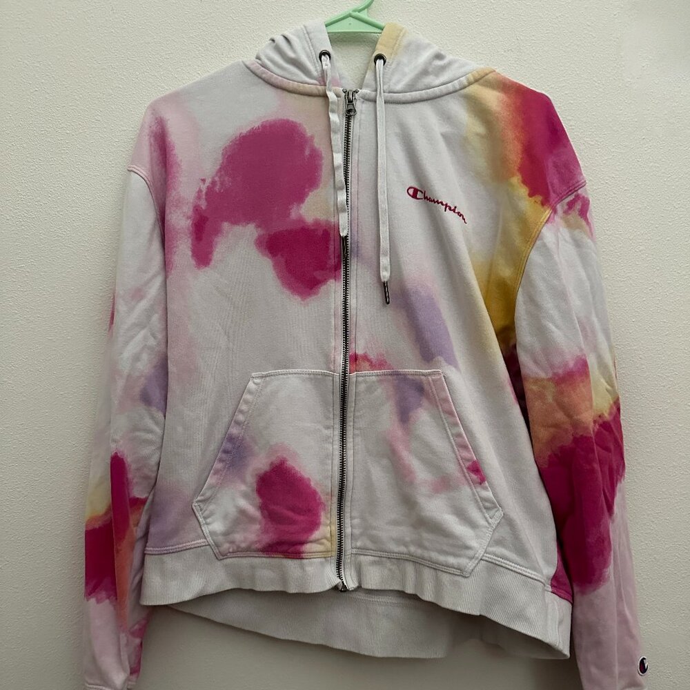 Champion Women's Tie Dye Pink Zip Up Hoodie Size XL